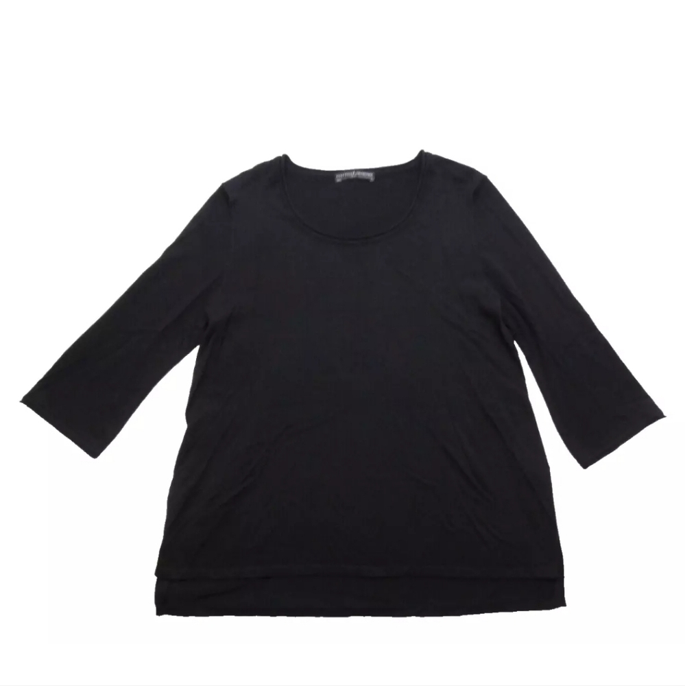 Peruvian Connection L Pima Cotton Modal Knit Top Black 3/4 Sleeve Tunic Scoop